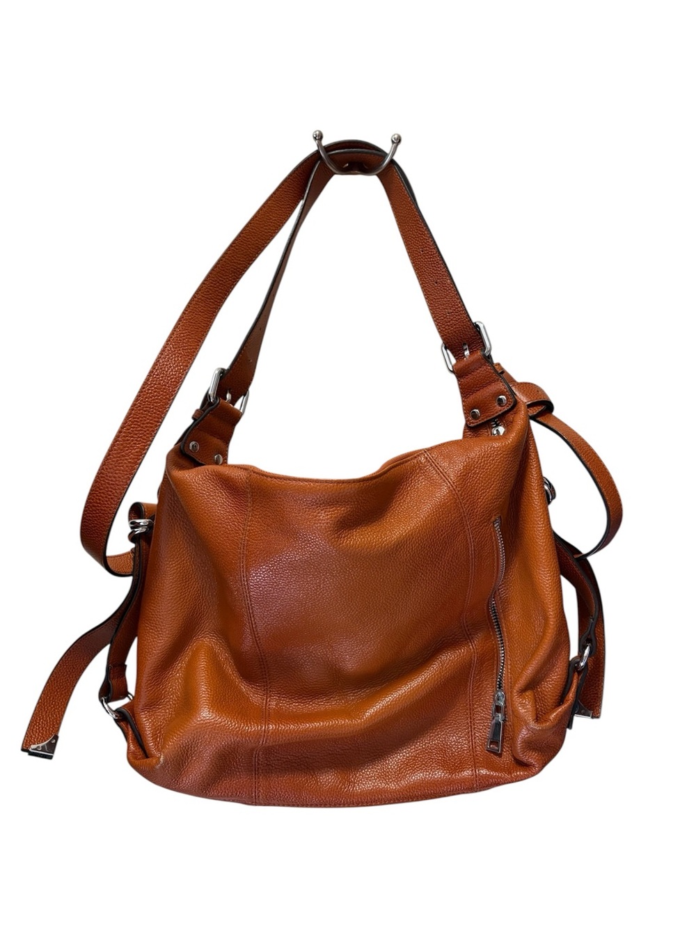HESHE Structured Leather Bag Zip with Adjustable Straps